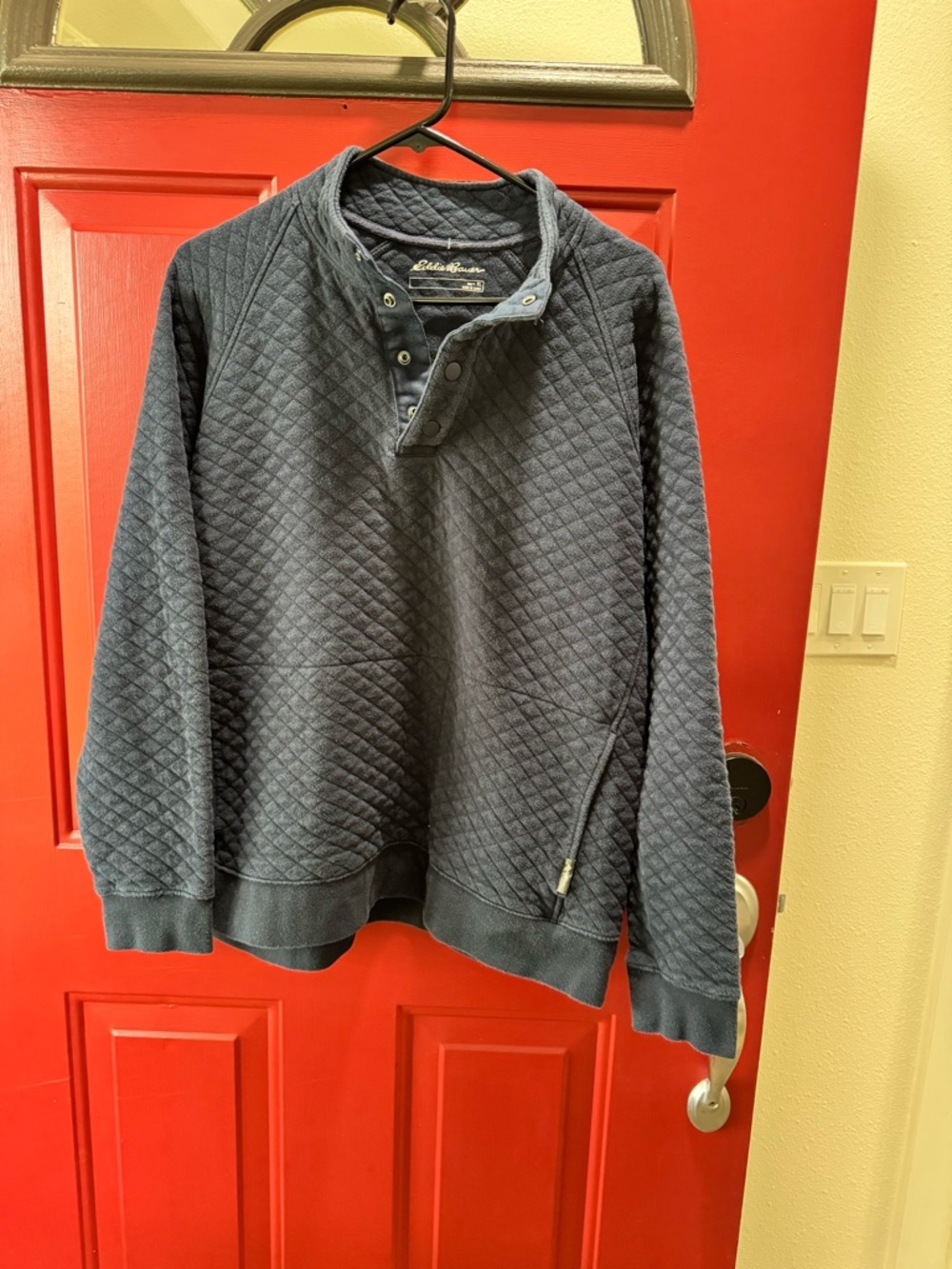 Eddie Bauer Quilted Henley Zip-Up Sweater - Navy Blue